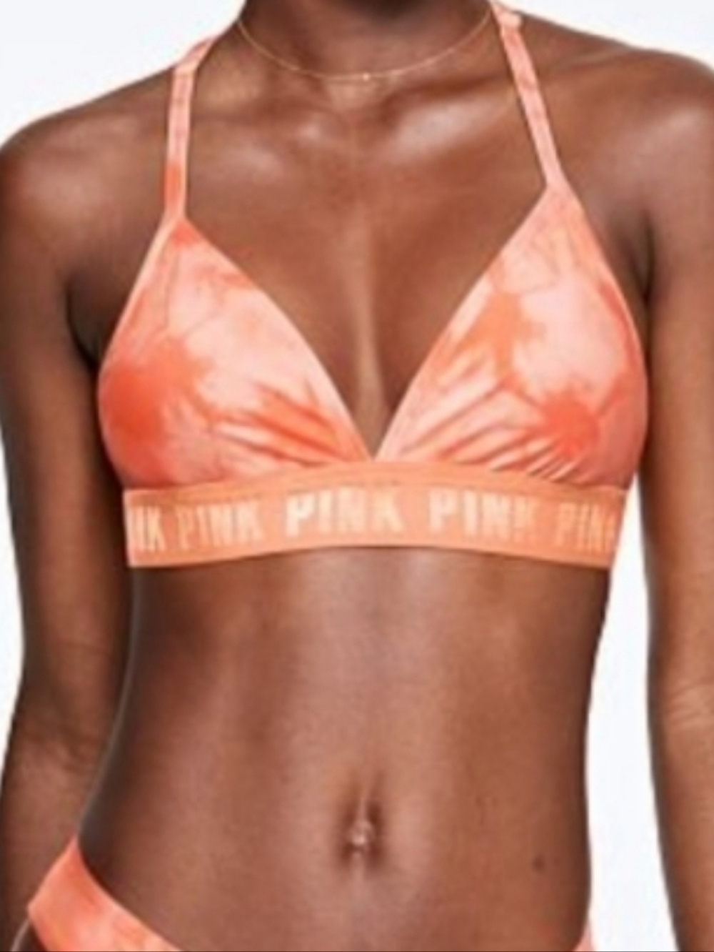 VS PINK Gym To Swim Ultimate Triangle Orange Tie-Dye Sports Bra Sz XL